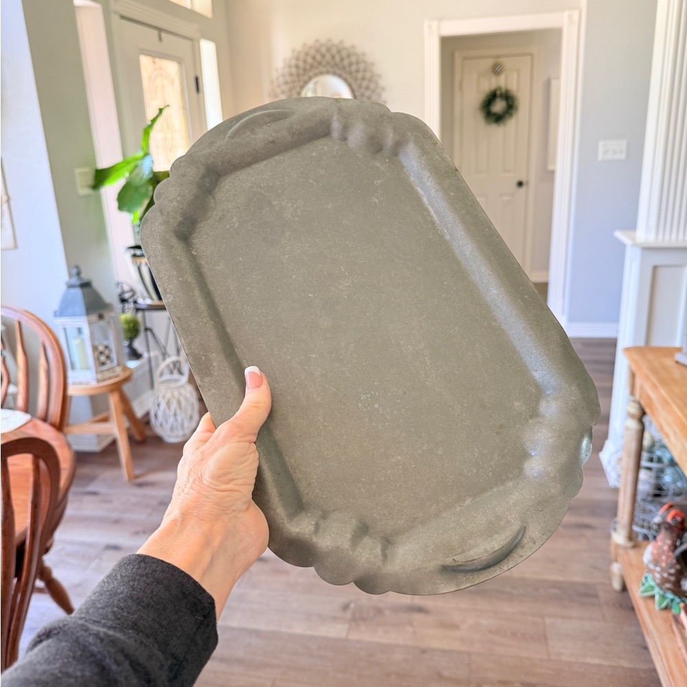 Vintage Pewter Vanity Tray – Scalloped Edges, Rectangular, England